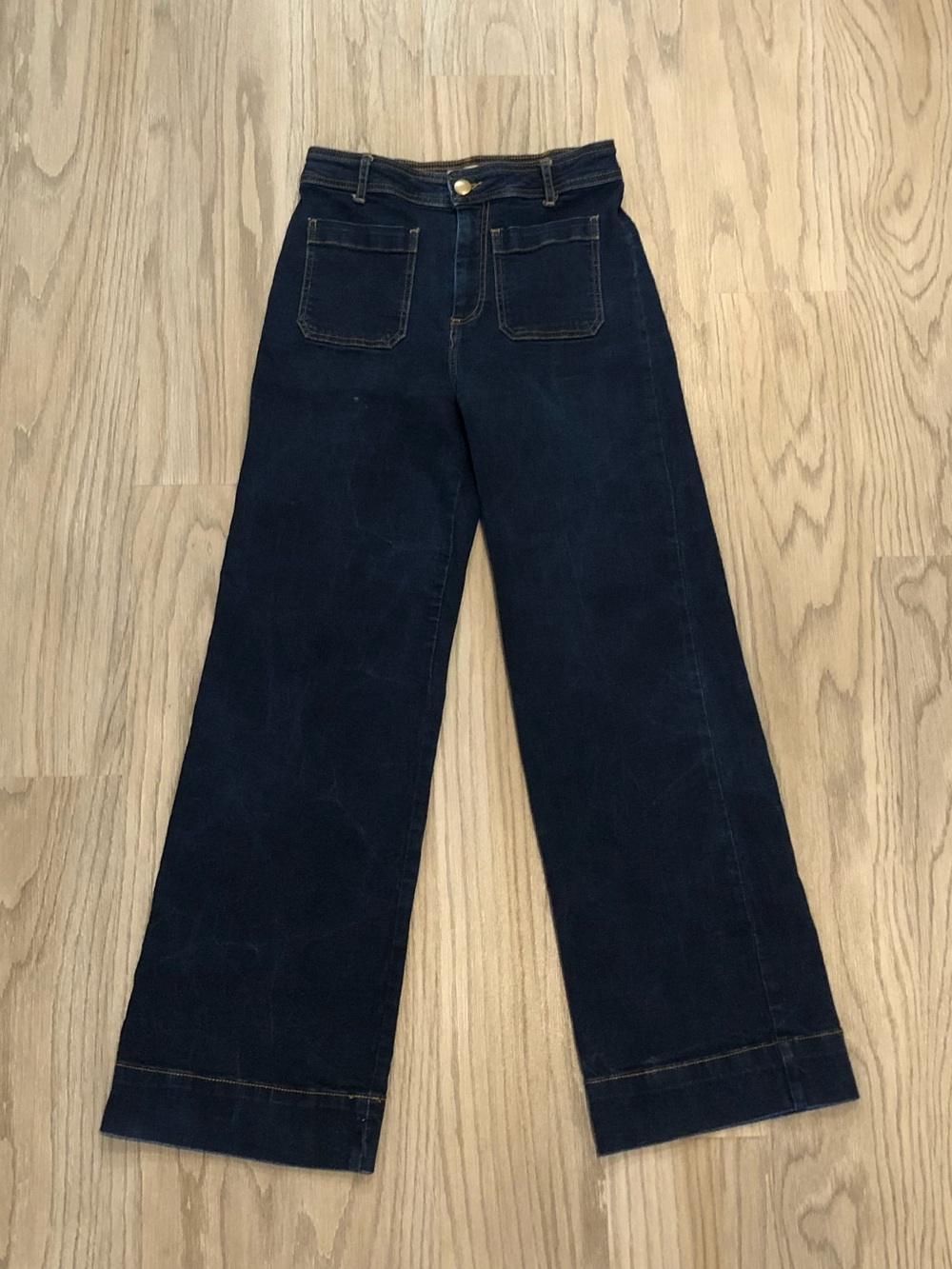 BAGATELLE Wide Leg high rise Denim Jeans 28 blue stretch patch pockets